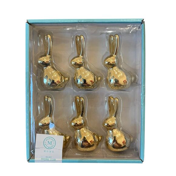 6pc Martha Stewart Gold Bunny Rabbit Figurines 3.25in Ceramic Easter Decor New - Picture 8 of 10